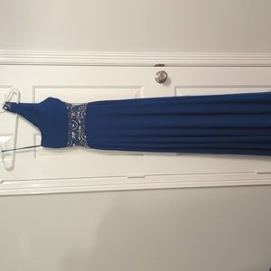 Blondie Nites Blue Gown with Silver Detail Low Back and Train, Size 1